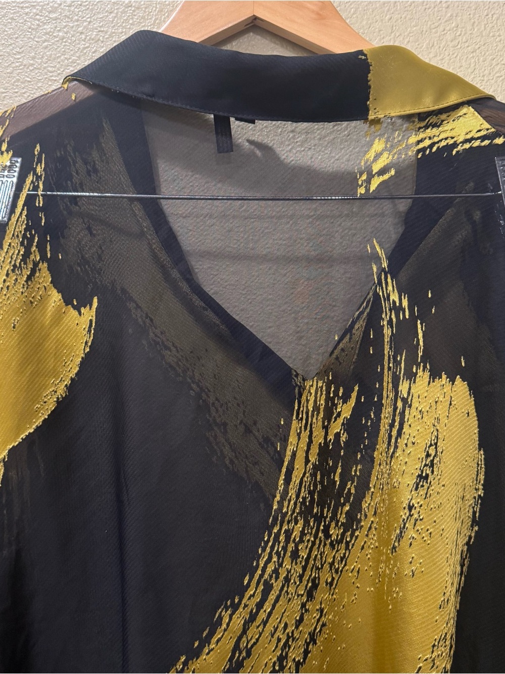 Women’s XL Donna Karan New York Black & Gold Sheer Asymmetric Tunic Blouse - Picture 10 of 15
